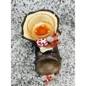 Retired Yankee Candle Christmas Mice Living in Shoe Tea Light Holder Resin